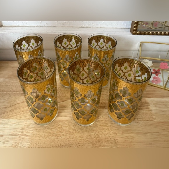 Culver Valencia Pattern Highball Glasses Vintage Barware 22K Gold 6 Glasses - Picture 9 of 16